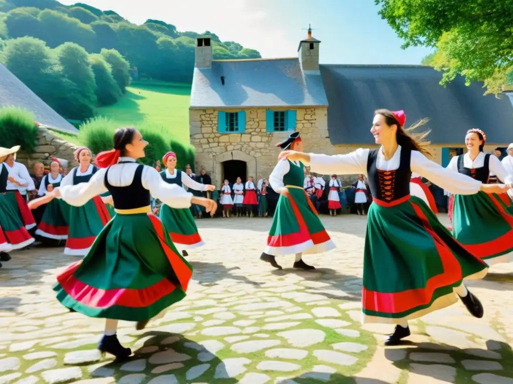 Colorida escena del Baile Bretón Festival Cornouaille: tradición, danza y alegría