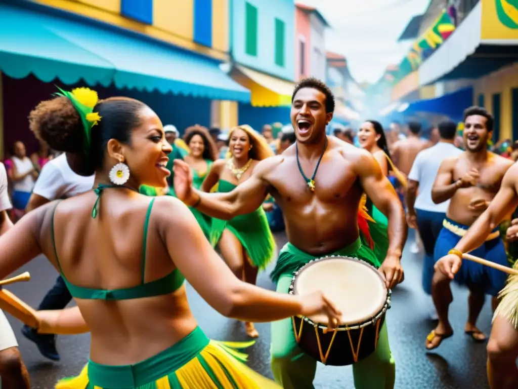 Apasionante festival callejero brasileño: Lambada y cultura vibrante Colorido festival callejero en Brasil, con música y baile de Lambada, capturando la historia y significado cultural de la danza lambada brasileña