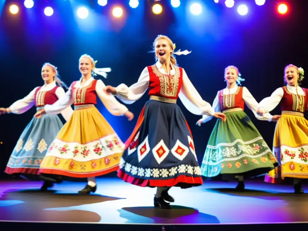 Colorido baile folklórico escandinavo en el festival Høstfest, con trajes tradicionales y ambiente festivo