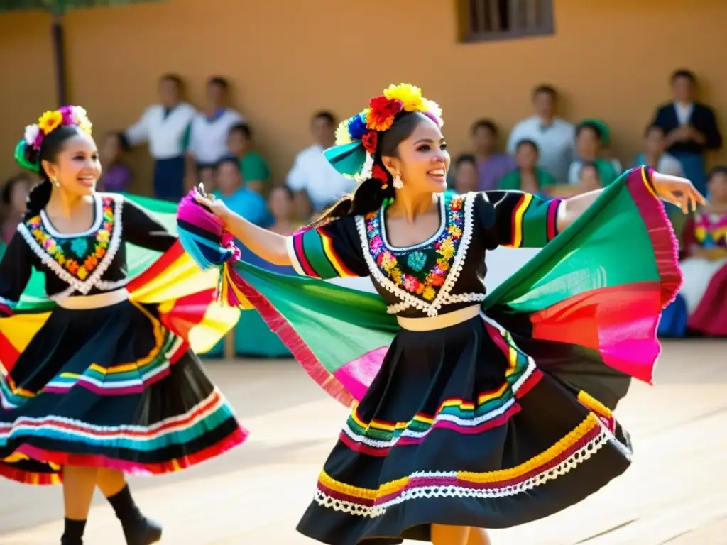 Competencia de danza folklórica mexicana, autenticidad y energía en vibrante festival al atardecer