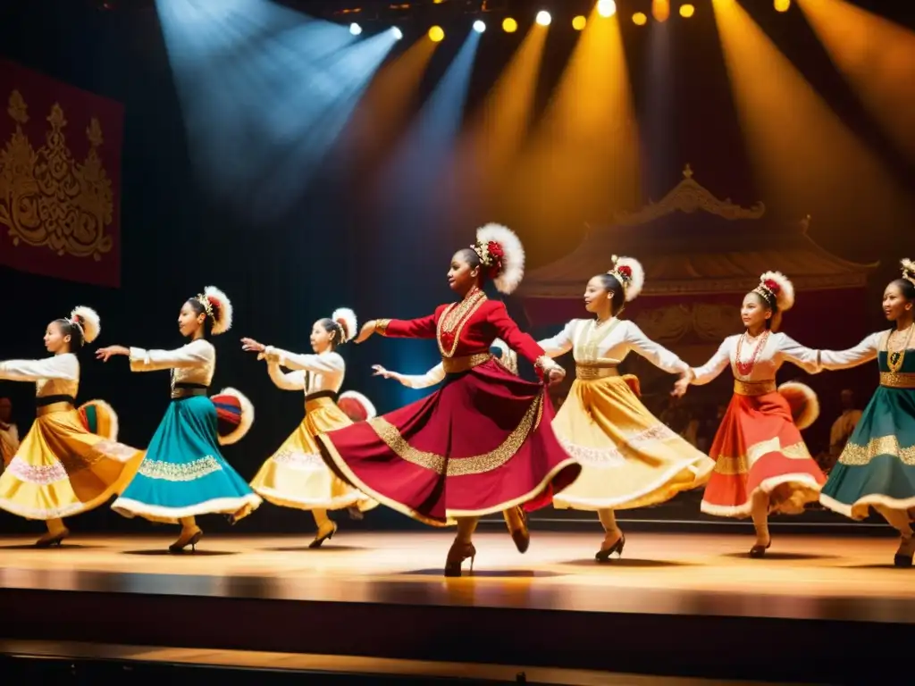 Competencia de danza multicultural Australia: Diversidad de bailarines con trajes tradicionales realizando una cautivadora rutina en el escenario