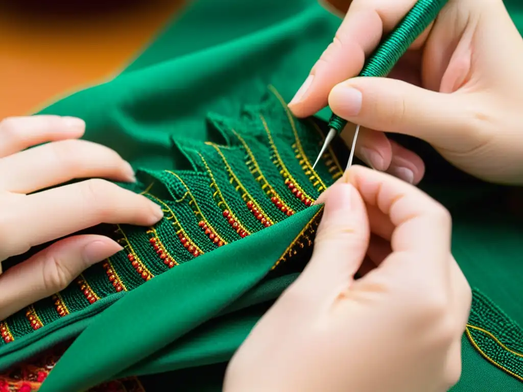 Un conservador cuidadosamente restaura un traje de danza histórico, destacando la meticulosidad de la conservación trajes danza históricos