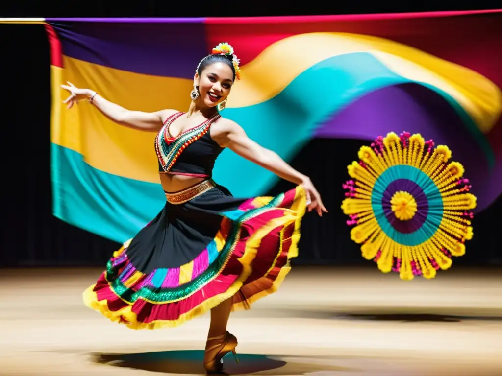 Cuadros y lienzos de bailes típicos: Una vibrante actuación de danza latinoamericana llena de energía, pasión y riqueza cultural, con coloridos trajes y movimientos dinámicos congelados en detalle