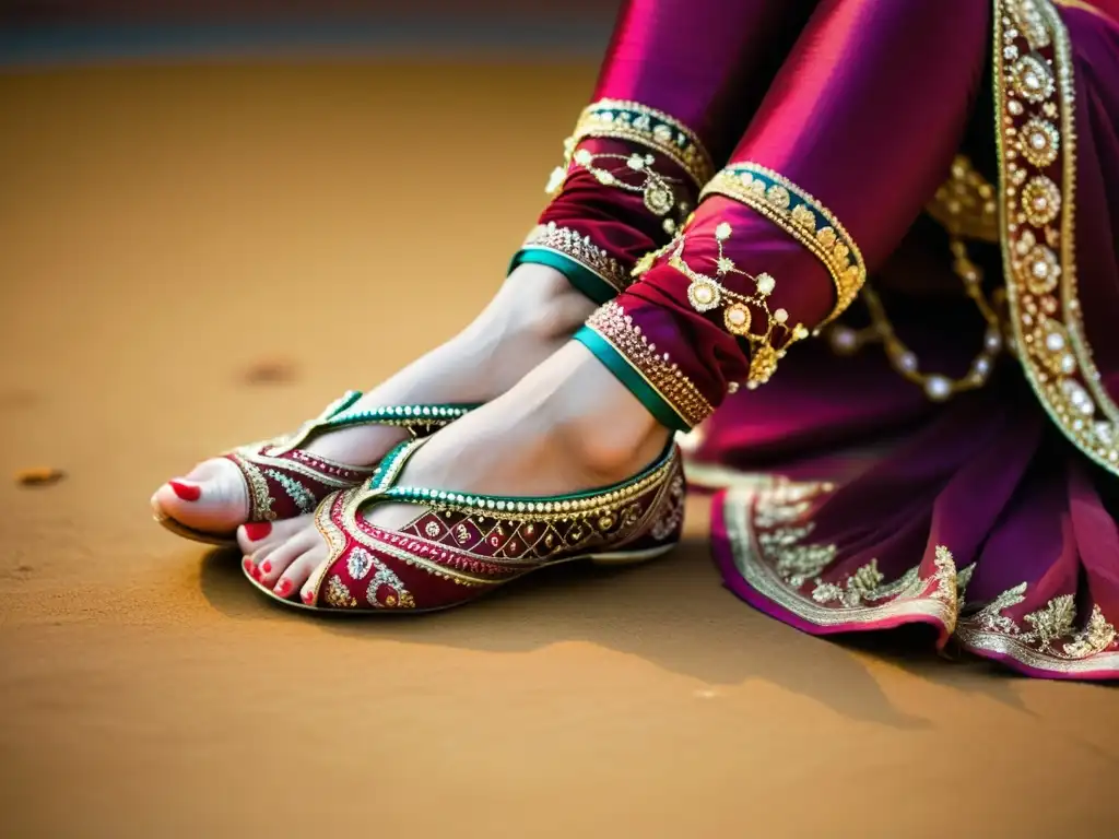 Danza clásica Kathak India: Bailarina con traje vibrante y joyas tradicionales realiza movimientos gráciles y precisos en un escenario de palacio