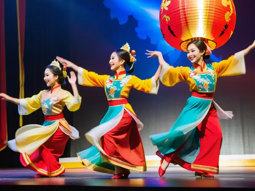 Danza Tet Nguyen Dan Vietnam: Bailarines vietnamitas con trajes tradicionales vibrantes, celebrando el Año Nuevo Lunar con gracia y energía