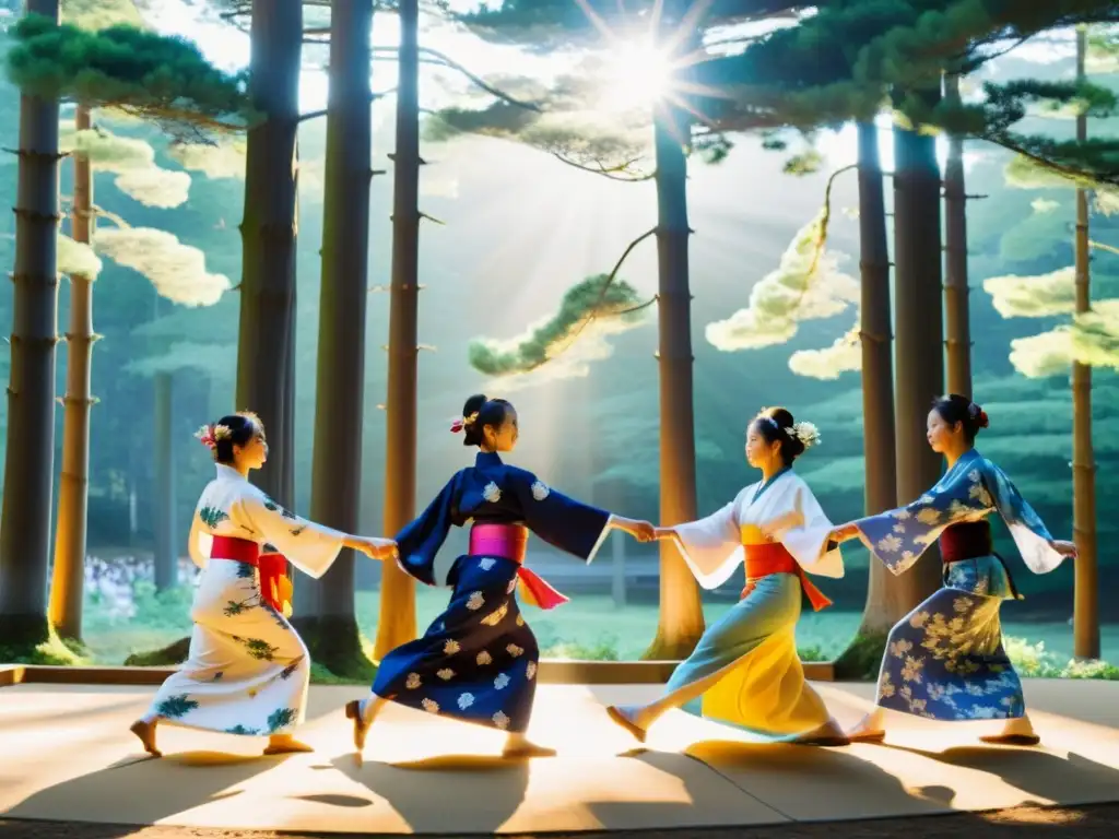 Danza Bon Odori Japonesa: gracia y espiritualidad en yukatas vibrantes bajo cedros ancestrales