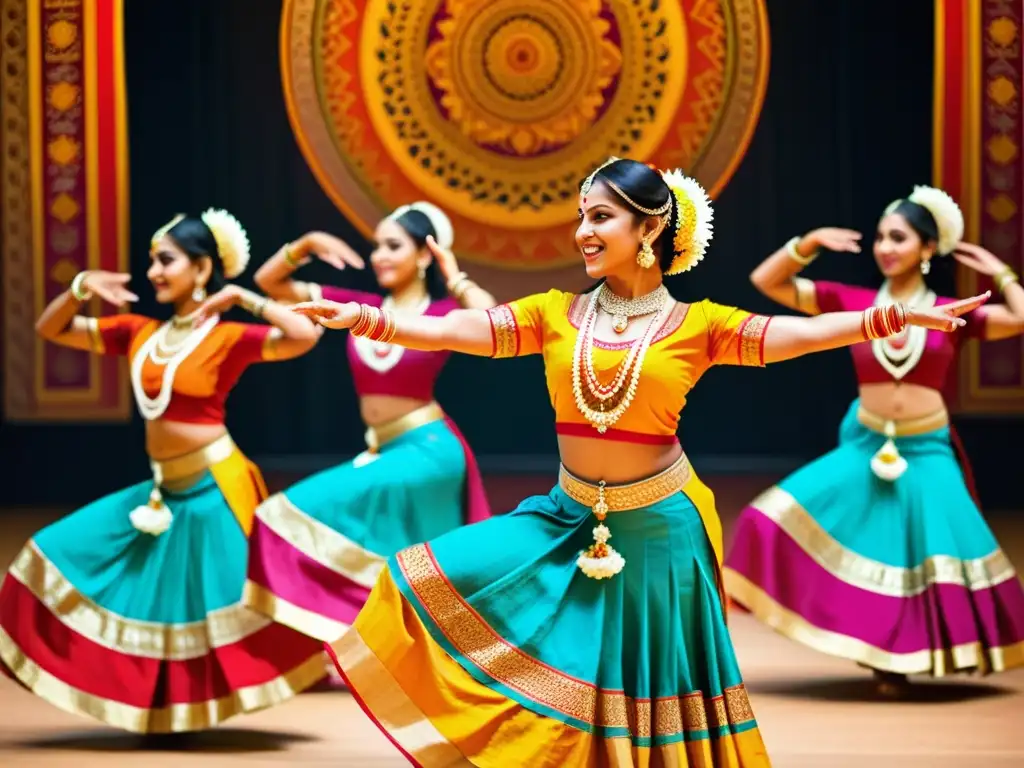 Danza clásica de la India: Deslumbrante actuación con colores vibrantes, movimientos elegantes y expresiones faciales emotivas