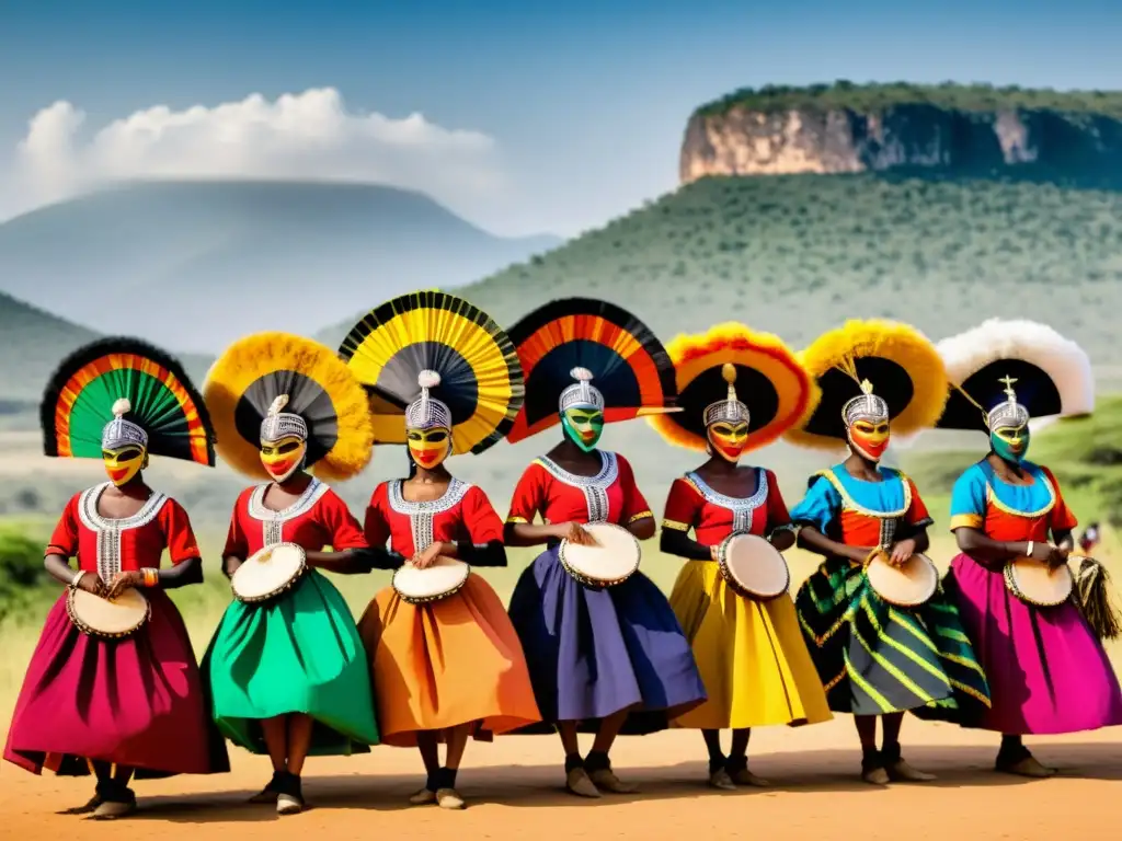 Danza Makishi Zambia: Colorida actuación de danza tradicional, máscaras y trajes vibrantes, en sintonía con el paisaje zambiano