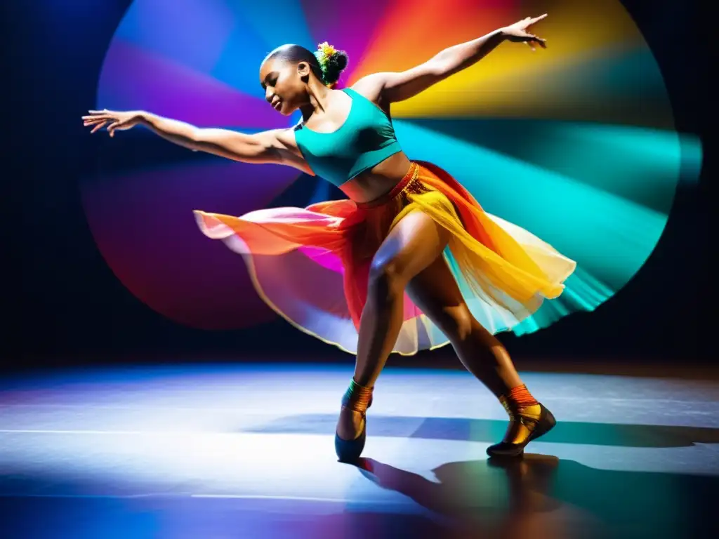 Danza contemporánea que fusiona colores y emociones en movimiento