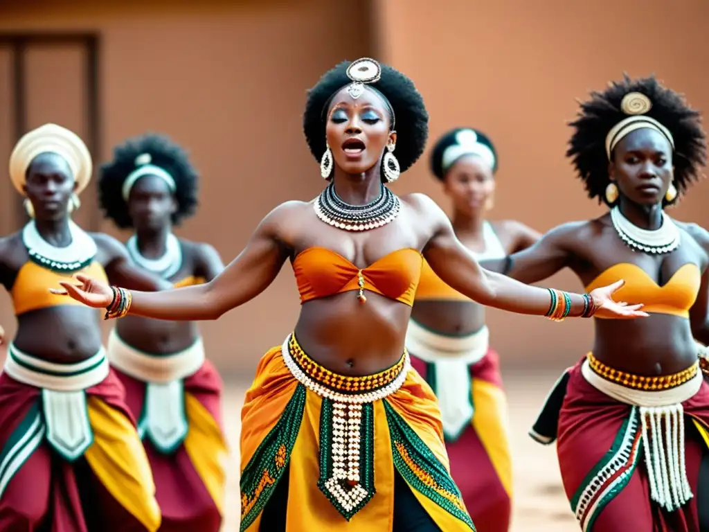 Danza de posesión en culturas africanas: bailarines africanos en trajes tradicionales realizan una danza ritual llena de energía espiritual y significado cultural