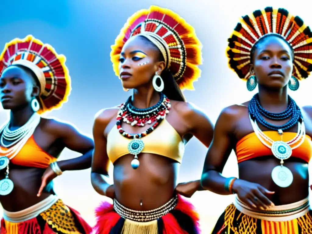 Danza de posesión en culturas africanas: Grupo de bailarines en trajes tradicionales realizan una danza poderosa, conectando con antiguos espíritus