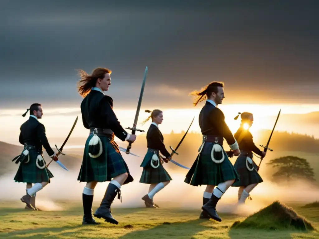 Danza de la Espada Escocesa: tradición cultural y belleza técnica en una atmósfera etérea al atardecer