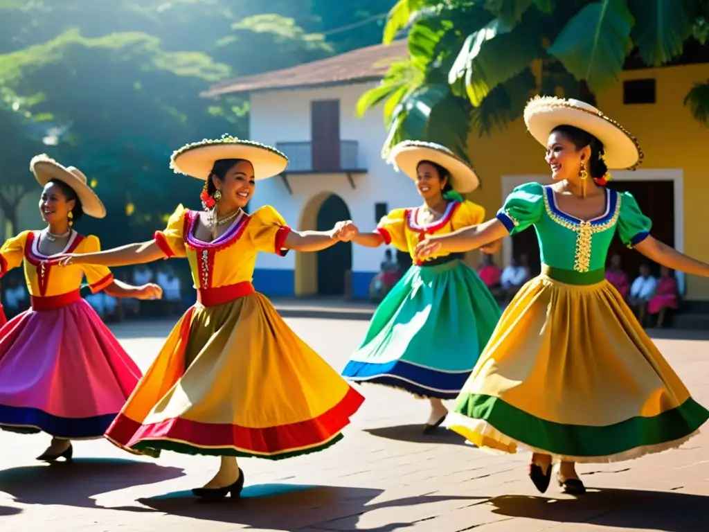 Danza folclórica nicaragüense significado cultural: Colorida presentación de baile tradicional en una plaza soleada