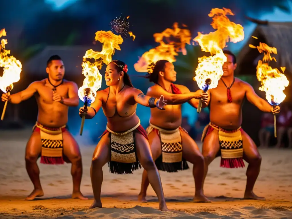 Danza del fuego samoana: intensa actuación cultural con movimientos precisos y patrones de fuego hipnotizantes