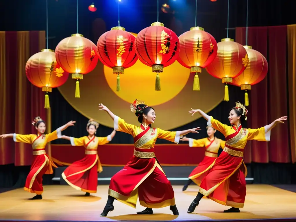 Danza Tet Nguyen Dan Vietnam: Grupo de baile tradicional vietnamita en vibrante celebración del Año Nuevo Lunar