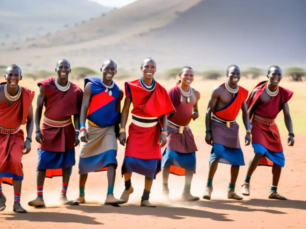 Danza Adumu: guerreros Maasai en la savana, saltando con gracia y fuerza, expresando su rica tradición cultural