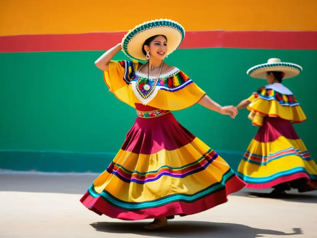 Una danza mexicana tradicional con zarapes vibrantes, mostrando el significado del zarape en danza con pasión y orgullo cultural