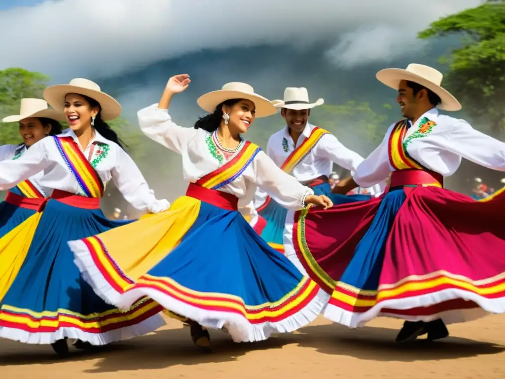 Danza del Palo de Mayo nicaragüense: Grupo de bailarines en trajes tradicionales celebrando con pasión y alegría su herencia cultural