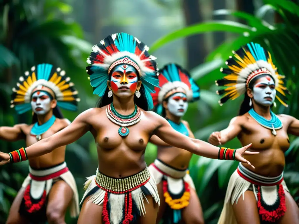 Danza ritual de guerra y paz: Indígenas danzando con pasión y energía en la exuberante selva