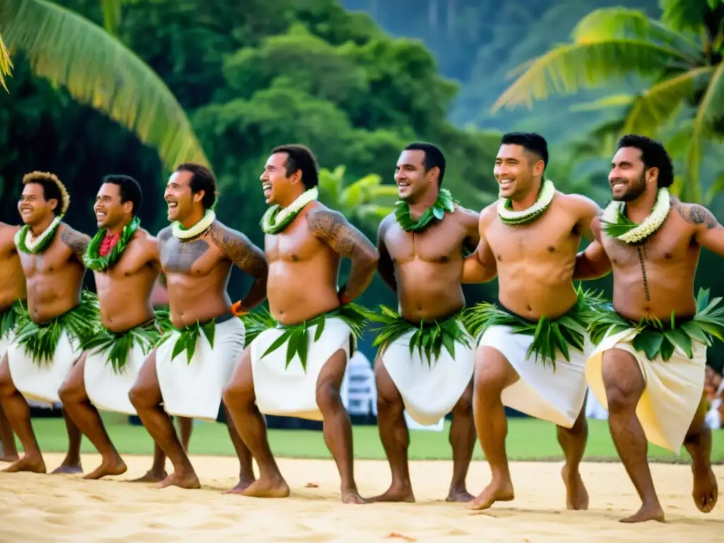 Danza de la serpiente en Fiji: Grupo de bailarines fijianos ejecutando el hipnótico baile de la serpiente, con trajes tradicionales y tatuajes