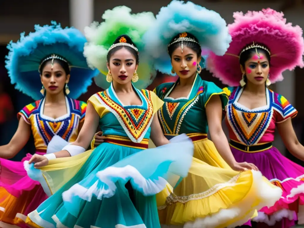 Danza Xico de Veracruz significado multicultural: Fotografía vibrante de bailarines en trajes tradicionales, rodeados de confeti colorido, capturando la energía y la emoción de esta danza tradicional