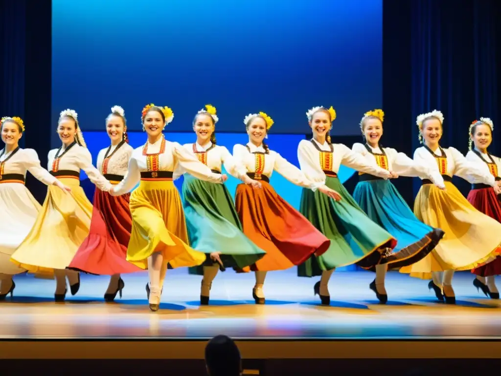 Danza sincronizada en el Festival de Danza Báltica, con trajes tradicionales y movimientos llenos de gracia y orgullo cultural