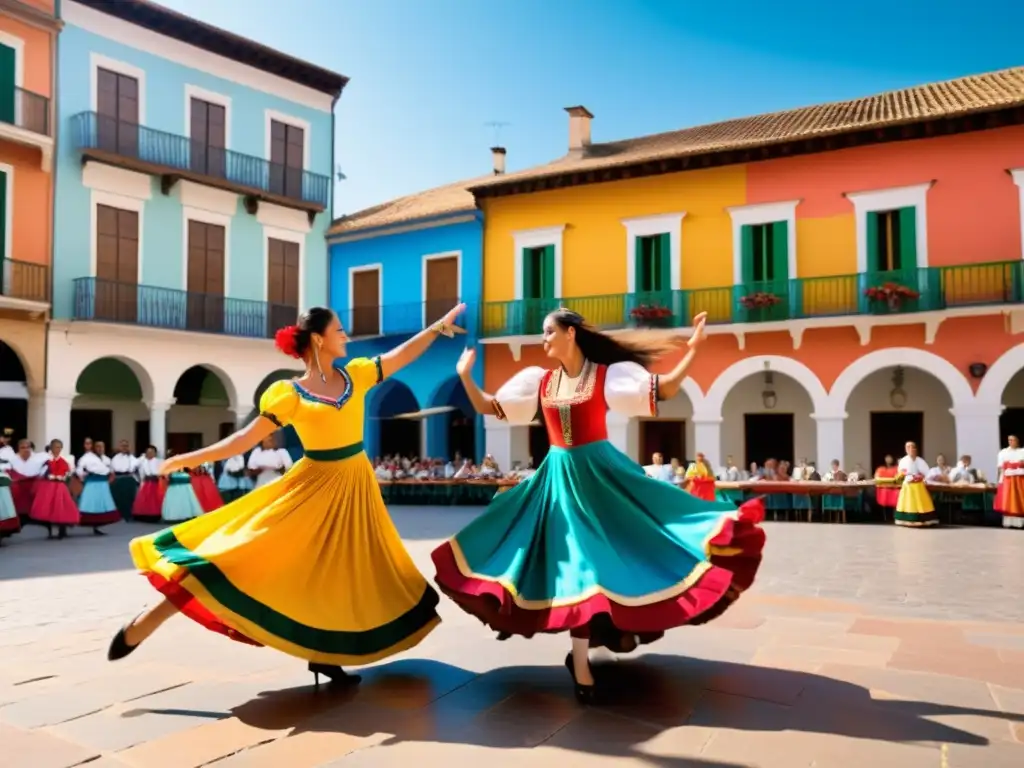 Danza tradicional Chacarera en Europa: Energía, color y pasión en una plaza europea con baile y música