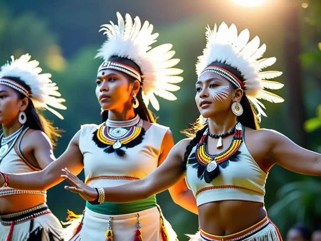 Danza indígena tradicional con significación de danzas nativas globalización, en escenario natural al atardecer