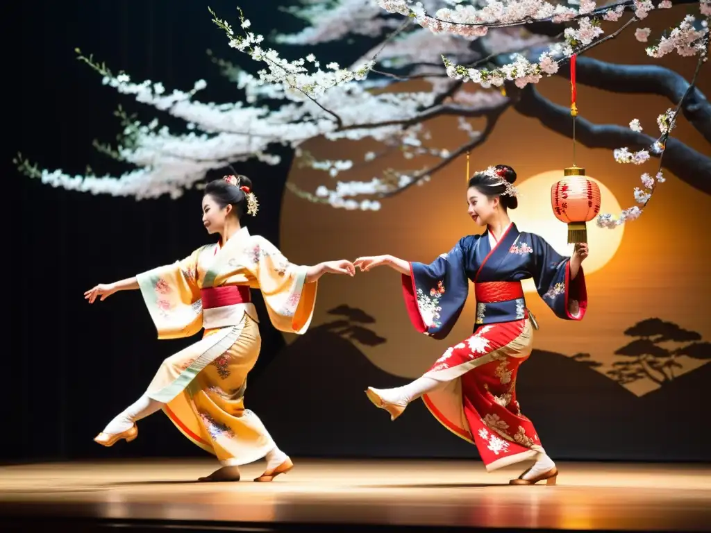 Danza tradicional japonesa Nihon Buyo: Gracia y color en la escena de kimonos, movimientos y luces suaves