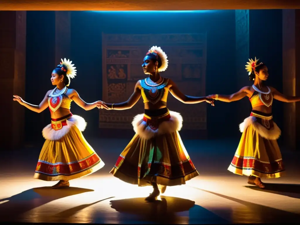 Danza tradicional llena de significado cultural en un espacio atmosférico y vibrante