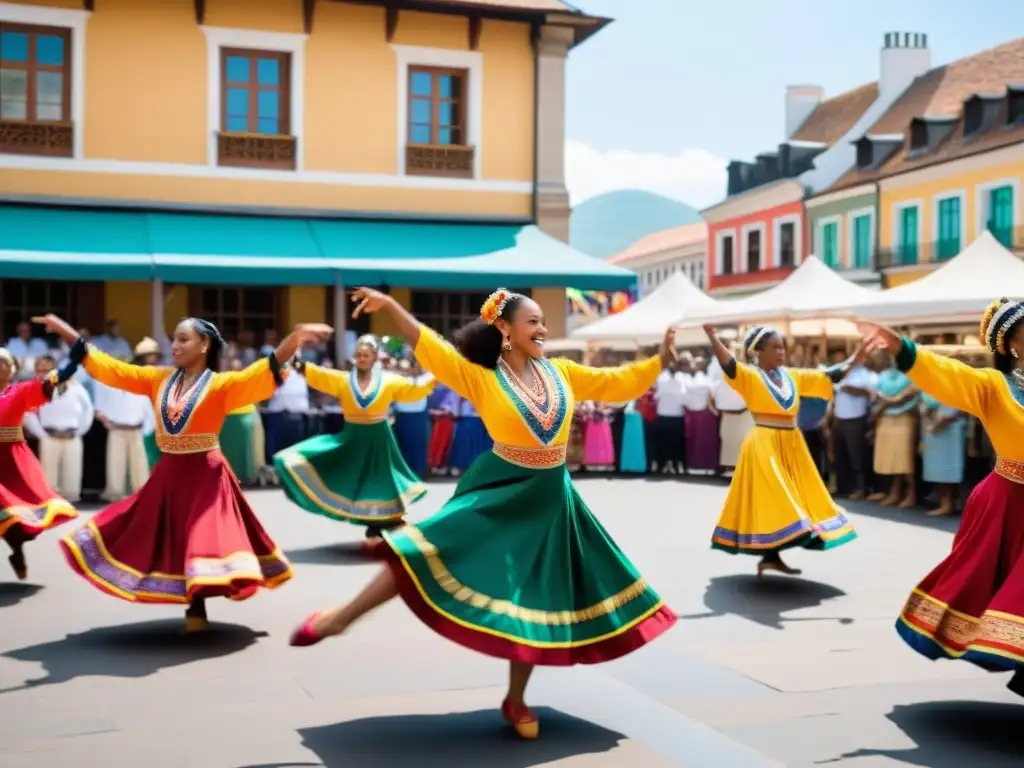 Danza tradicional llena de significado cultural y resistencia, en un vibrante mercado al atardecer