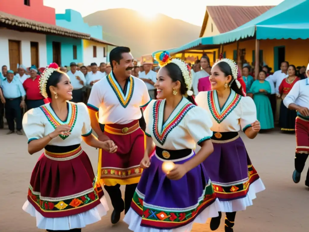 Danza de Viejitos michoacanos en atuendos coloridos, rodeados de una multitud animada, capturando la rica tradición cultural y significado social