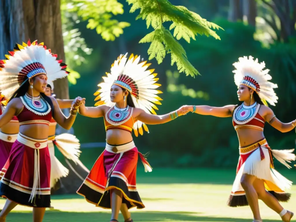 Danzantes indígenas realizan una ceremonia en la naturaleza, protegiendo tradiciones ancestrales con políticas