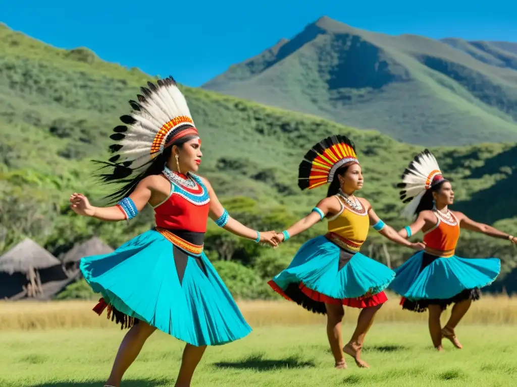 Danzantes indígenas en Oceanía, expresando el significado cultural de la danza con pasión y reverencia en la vasta llanura verde