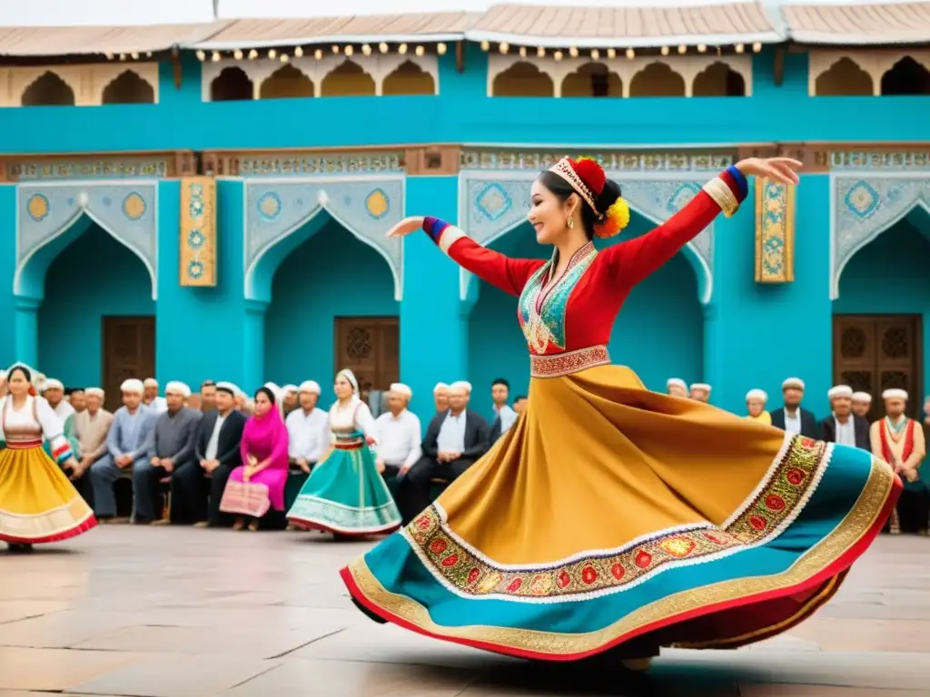 Danzas folclóricas tradicionales de Uzbekistán en un vibrante mercado