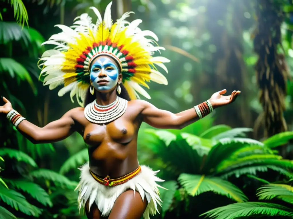 Danzas de lluvia en Papúa Nueva Guinea: Baile tradicional de indígenas con tocados de plumas en la exuberante selva