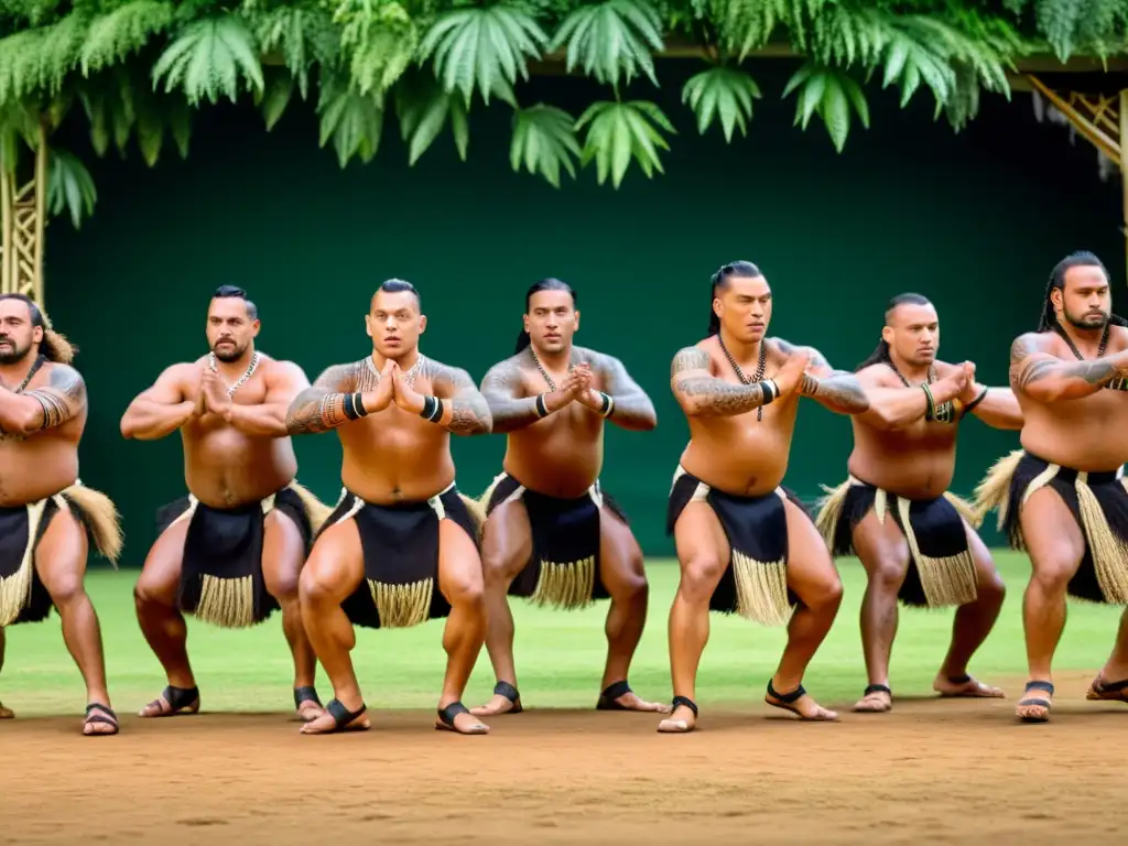 Danzas maoríes tradicionales con instrumentos poi, expresiones fieras y vestimenta vibrante, en medio de exuberante vegetación