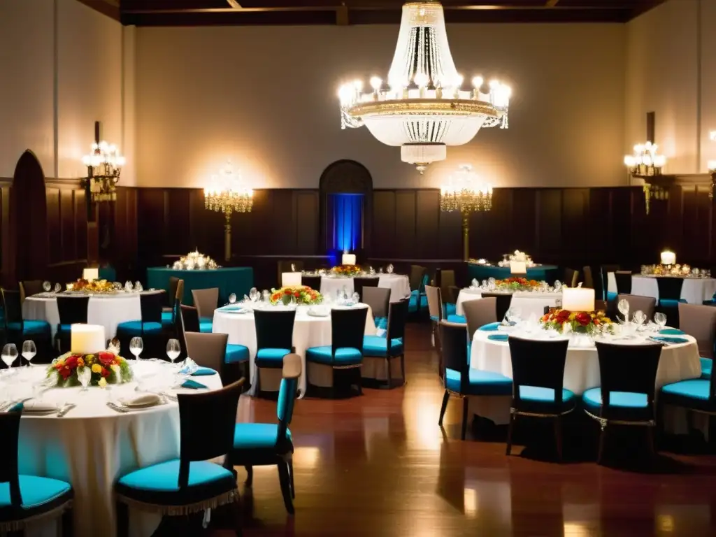 Danzas tradicionales en cenas de gala: Salón elegante con candelabros y decoración regia