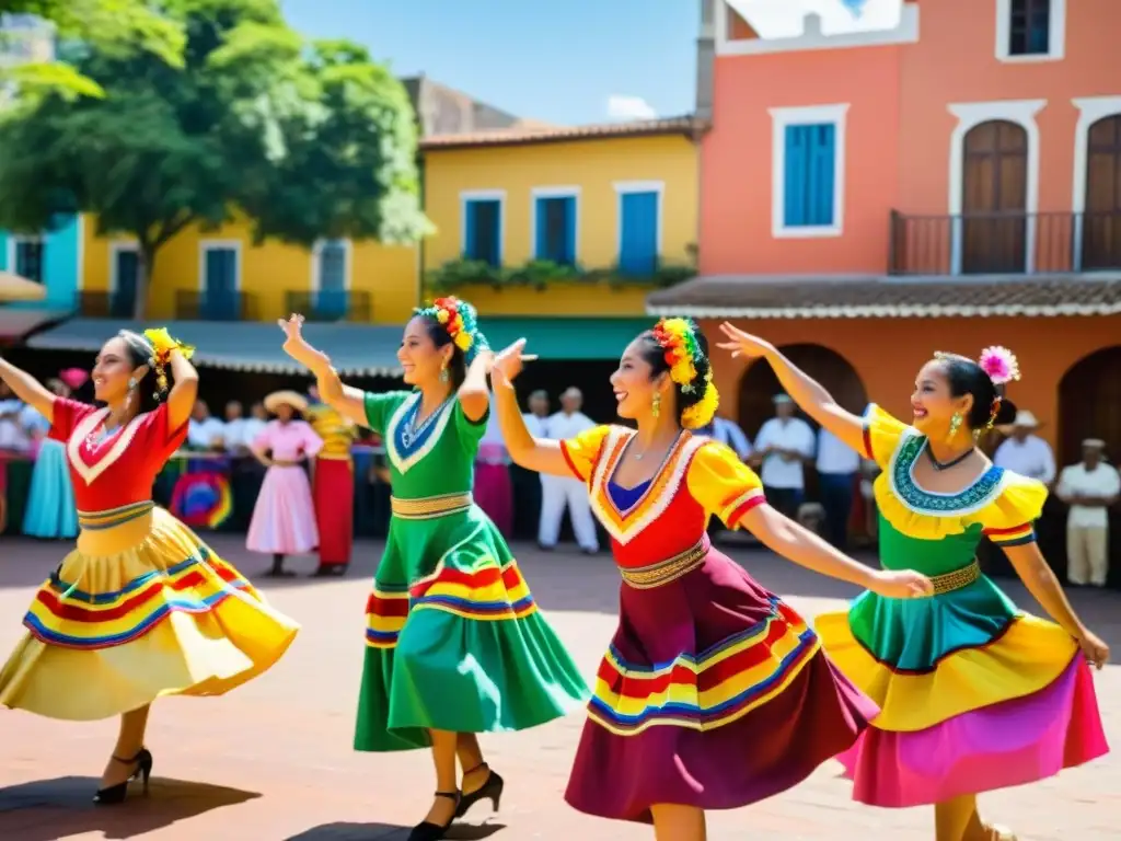 Danzas tradicionales en el corazón de América Latina: coloridos trajes, baile sincronizado y energía contagiosa en la plaza del pueblo