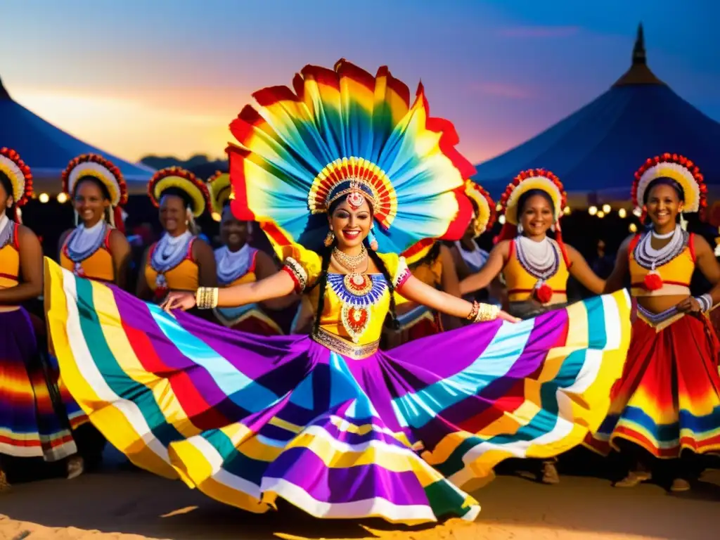 Danzas tradicionales del Festival de Mendoza: Coloridos trajes, baile alegre y ambiente festivo al atardecer