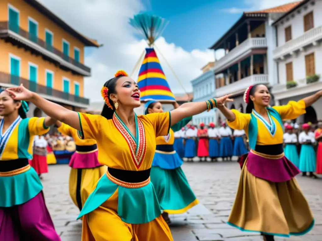 Danzas tradicionales desafían leyes: bailarines desafiantes en vibrantes trajes coloridos, expresiones fieras y determinadas, desafiando la censura