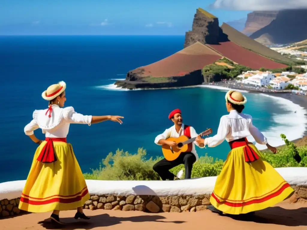 Danzas tradicionales del mundo: Baile Canario con trajes coloridos, movimientos enérgicos y música de timple en las Islas Canarias