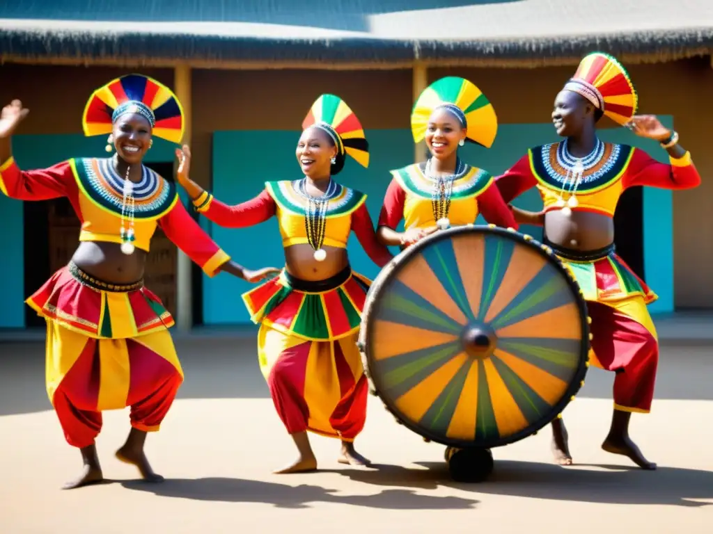 Danzas tradicionales África Occidental: ritmo y color alrededor del tambor de agua, energía cultural en movimiento