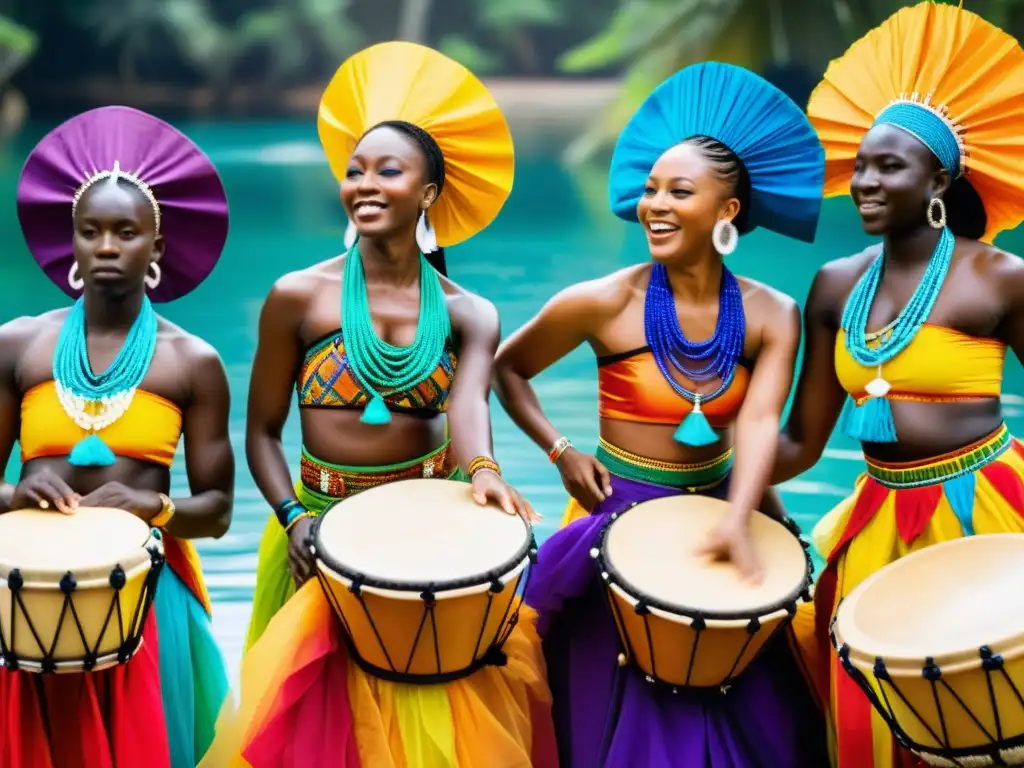 Danzas tradicionales África Occidental: vibrantes colores, movimiento rítmico y el tambor de agua como centro de la escena