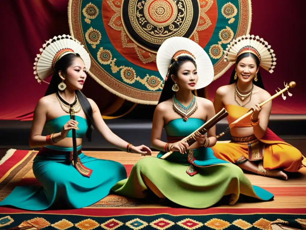 Música en preservación de danzas tribales: músicos asiáticos tradicionales y bailarines vibrantes en trajes coloridos en una escena culturalmente rica y dinámica