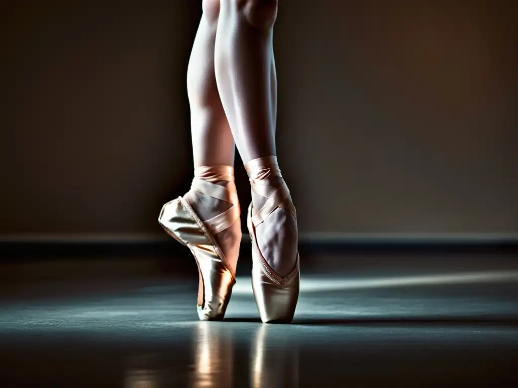 Los delicados pies de una bailarina de ballet en puntas, evocando emociones a través de la música