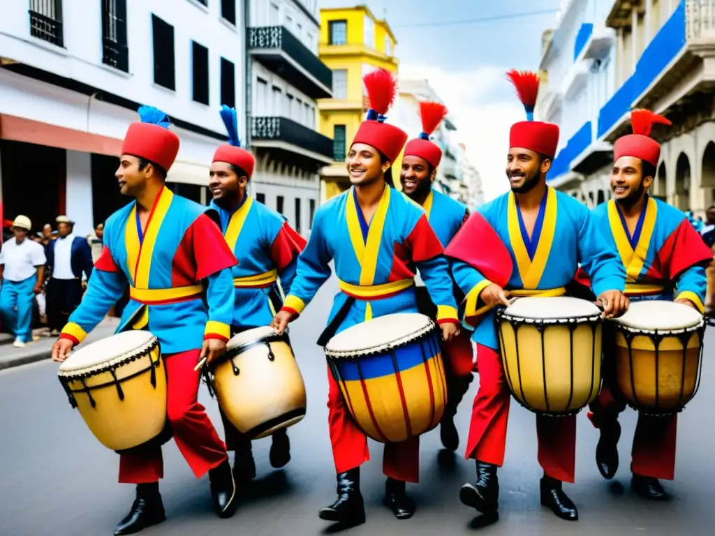 Desfile de tambores de candombe uruguayo, vibrante expresión cultural y pasión en las calles de Montevideo