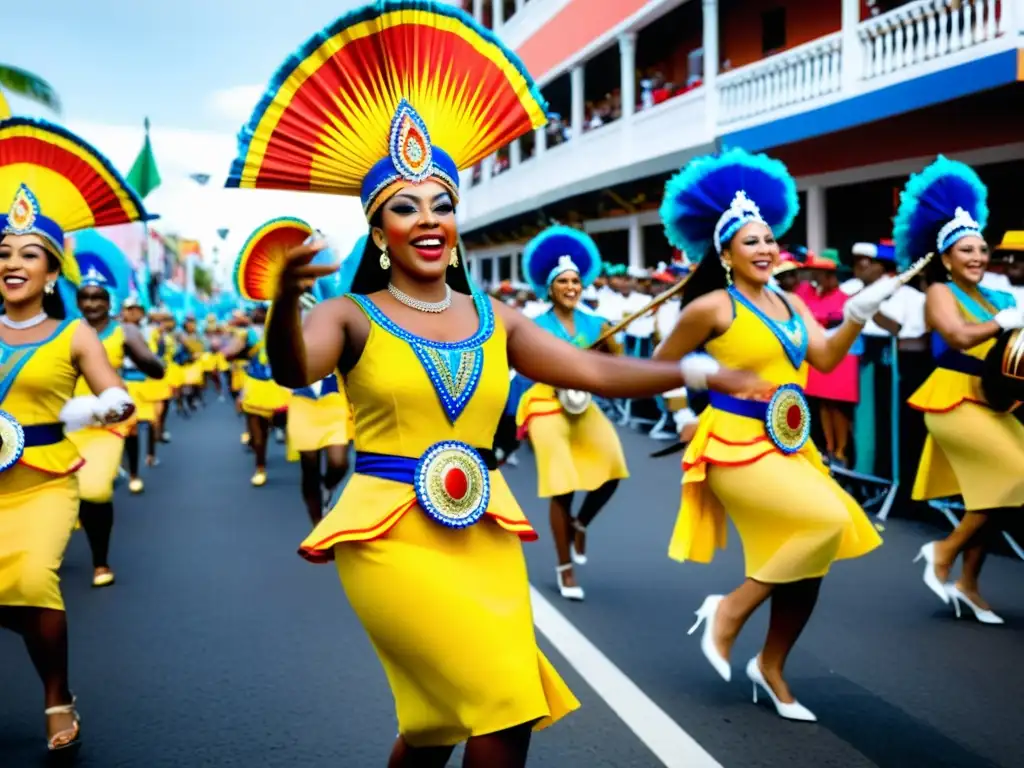 Desfile vibrante y colorido del Carnaval de Veracruz, con danzas, música y espectadores, reflejando el significado cultural del evento
