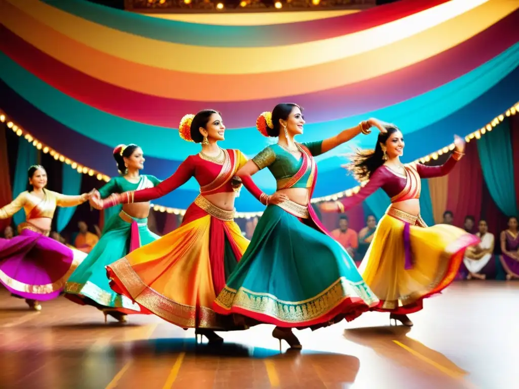 Un deslumbrante baile de Bollywood con coloridos trajes y movimientos sincronizados