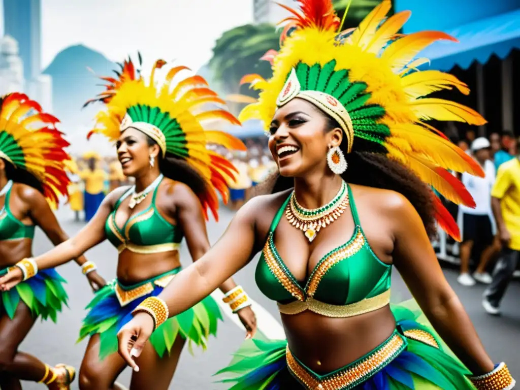 Deslumbrante desfile de samba en Río Un deslumbrante despliegue de danza tradicional samba durante el Carnaval de Río de Janeiro, capturando la energía y pasión de esta Masterclass